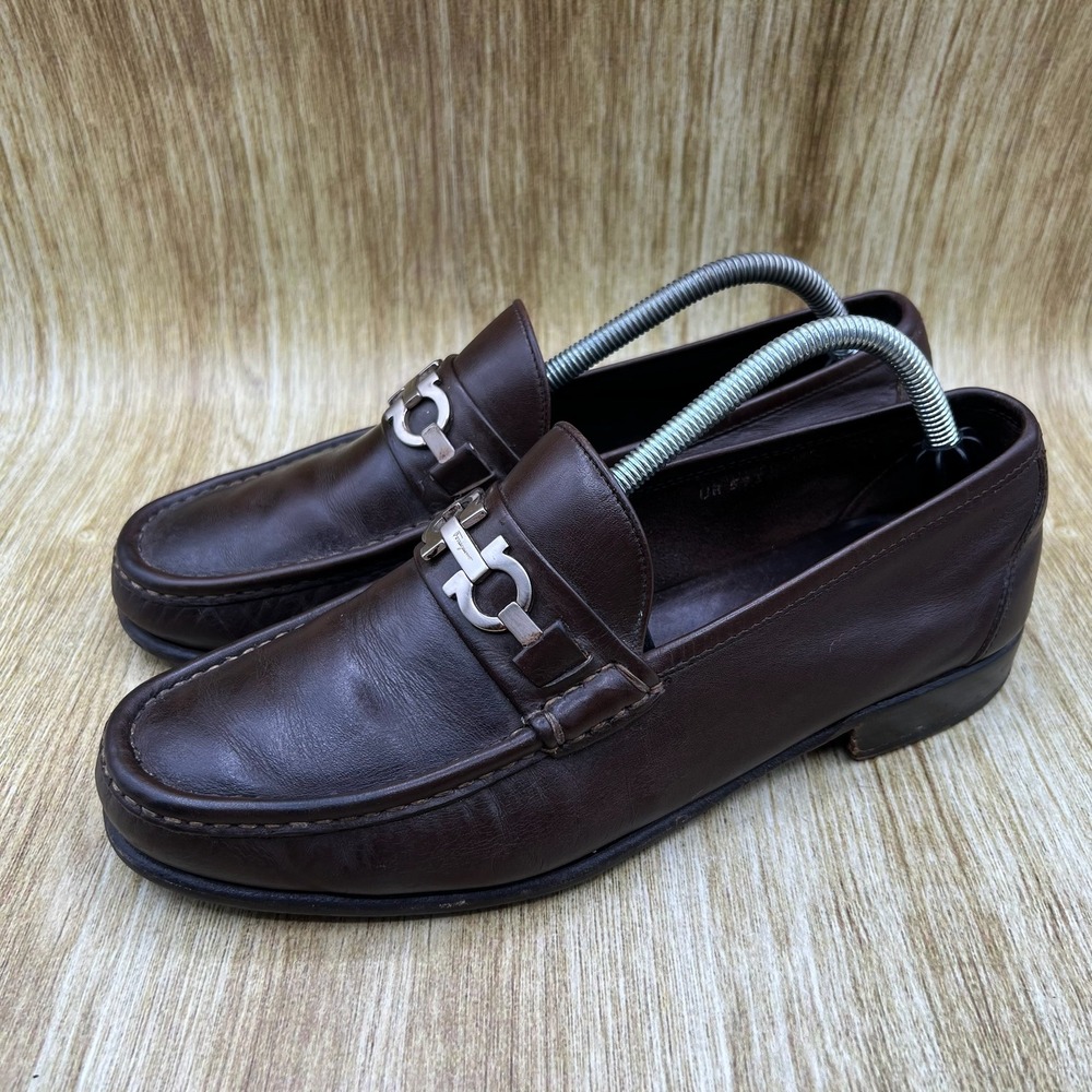 Salvatore Ferragamo Gancini Bit Loafers Men's Size 8.5 EE Brown Made in Italy - Picture 3 of 10